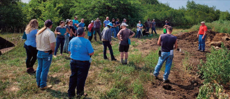 Interested farmers gathered in in summer of 2023 for a field day to learn more about composing livestock mortality properly. Composting is a viable option for farmers to handle animal mortality.