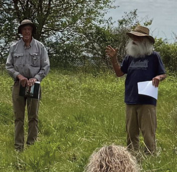 Tom Mitchell and Jim Macdonald presented on life in the town of York circa 1845 during the ceremony at Green’s Prairie Cemetery. Photo provided.