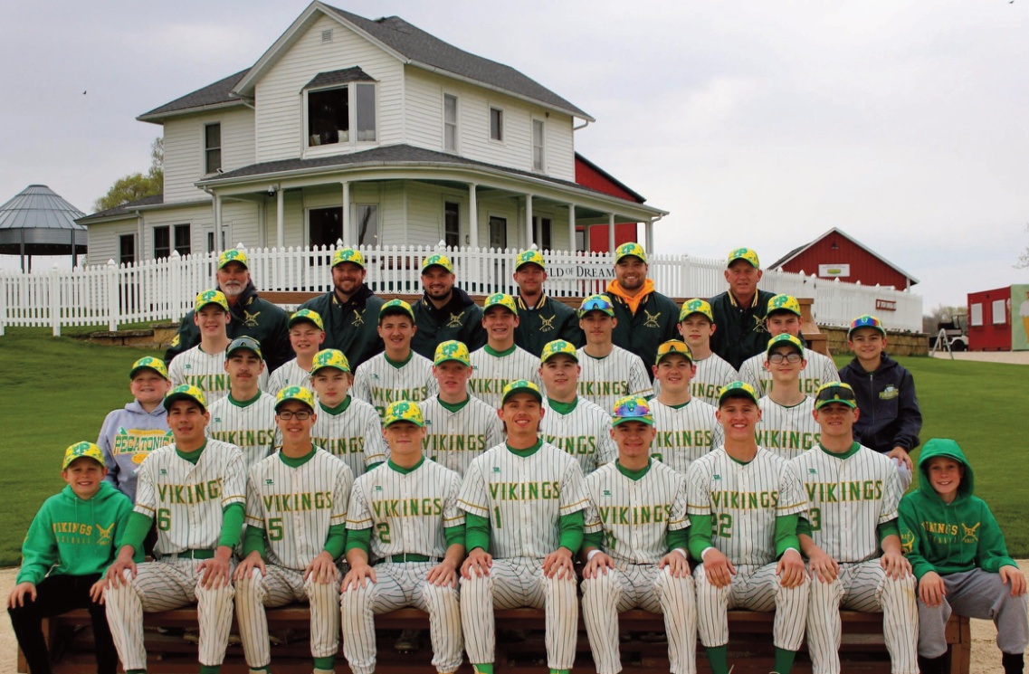 The Pecatonica baseball team had their photo taken at the Field of Dreams. From left To right are, 1st row: Mgr., Quinten Syse, Cooper Schraepfer, Kashton Gross, Ashton McNett, Austin Enloe, Marty Anderson, Luke Leonard, Reid Schlimgen, Mgr., Brooks Halvorson; 2nd row: Mgr., Kam Burkeland, Linden Ula, Reed Cassidy, Kale Hendrickson, Bo Leonard, Rylan Fisher, Rylan Eitler; 3rd row: Simon Paust, Kieler Ames, Kayden Kurschner, Griffin Schlafli, Ray Gonzales-Murphy, Brayden Harrison, Cael Hirsch, Mgr., Nathan Anderson; top row: Coaches: Larry Schliem, Blake Bukowski, Colton Schraepfer, Tyler Mckeon, Drew Schliem, Jim Strommen.
