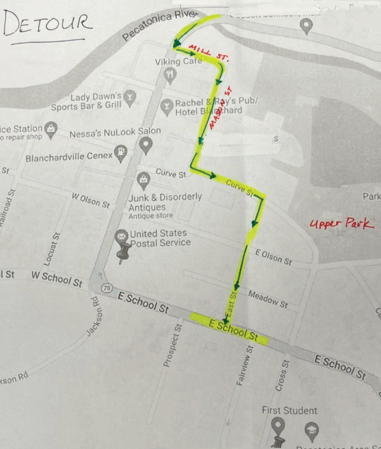 Detour map for Blanchardville-Pecatonica Homecoming